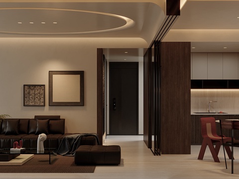  意式侘寂复古客餐厅3d模型 