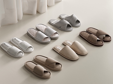 现代鞋子组合 拖鞋 棉麻拖鞋 布艺拖鞋 宾馆拖鞋3d模型
