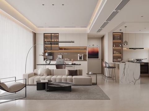  现代法式轻奢客餐厅3d模型 