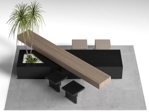  现代咖啡吧台 餐饮卡座 奶茶店桌椅su模型 