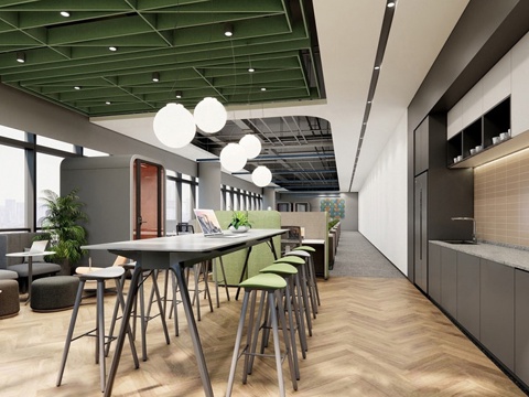  现代简约茶水间 茶水间 现代茶水间 员工休息区 办公休息区su模型 