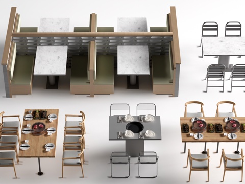  现代餐饮桌椅 餐厅桌椅 餐桌椅 饭店桌椅su模型 