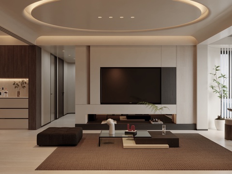  意式侘寂风奶油风客餐厅3d模型 