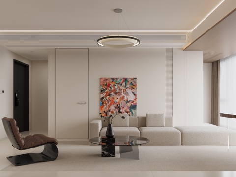 奶油风简约客厅3d模型