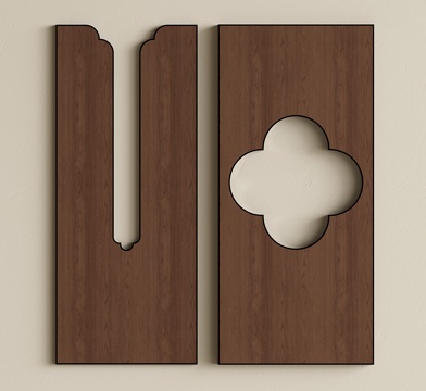  新中式护墙板 实木墙饰板 墙板背景墙su模型 