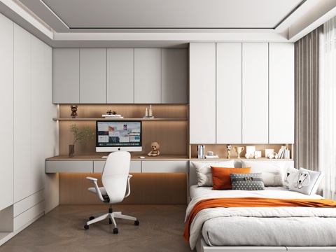  现代榻榻米卧室 儿童卧室 衣柜书柜 儿童床3d模型 