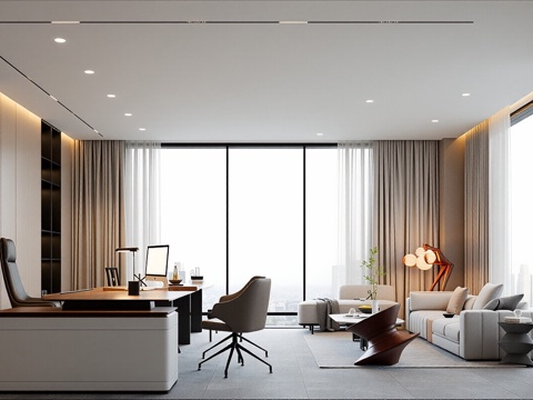  现代意式经理办公室 意式办公桌椅 老板椅 办公椅 意式书柜3d模型 