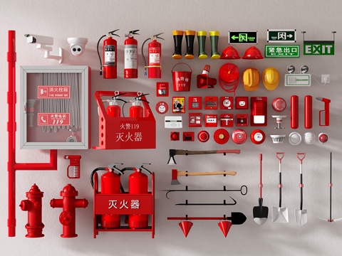 现代消防栓 灭火器 消防设备su模型