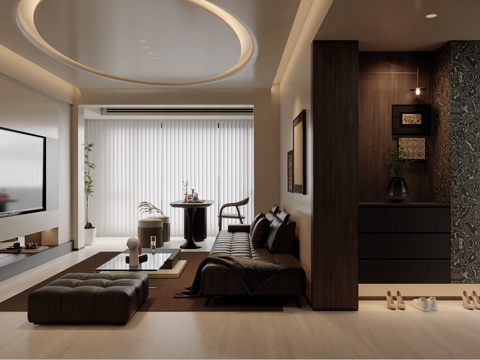  意式侘寂奶油风客餐厅3d模型 