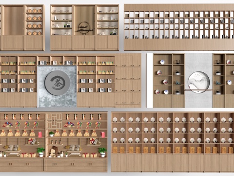  现代货架 货柜 文创展架 超市货架su模型 