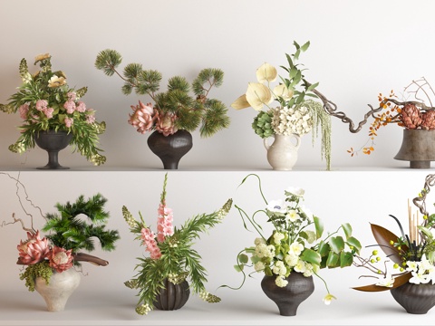  现代花瓶盆景组合3d模型 