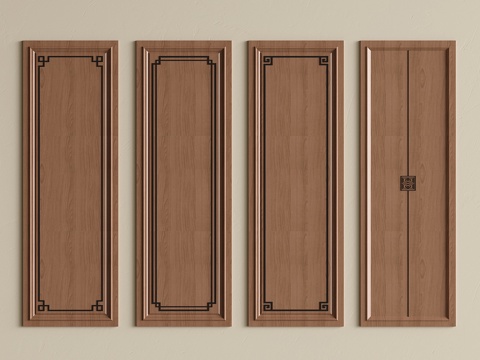  新中式护墙板 实木墙饰板 背景墙su模型 