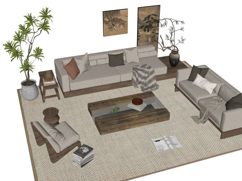  客厅 阳台 门窗 家装 厨房 卫生间su模型 