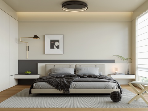  现代意式卧室su模型 