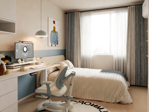  奶油风通用儿童房 儿童房 男孩房 次卧 儿童床3d模型 