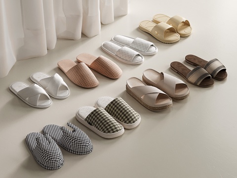 现代鞋子组合 拖鞋 棉麻拖鞋 布艺拖鞋3d模型
