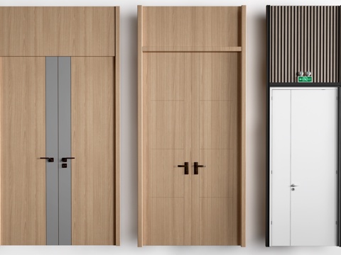  新中式木门 宴会厅门 会议室木门 平开门su模型 