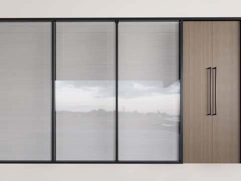  现代办公隔断 玻璃隔断 过道玻璃门窗su模型 