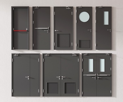 现代消防门 防火门 安全门 单开门 双开门su模型