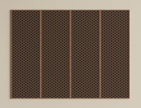  新中式护墙板 实木墙饰板 墙板背景墙 镂空雕花墙板 花格su模型 