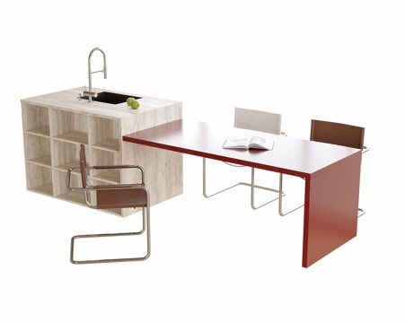  现代岛台餐桌椅 餐椅 餐桌su模型 