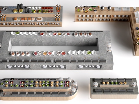  现代自助餐台 餐吧台 餐厅取餐台 小料台su模型 