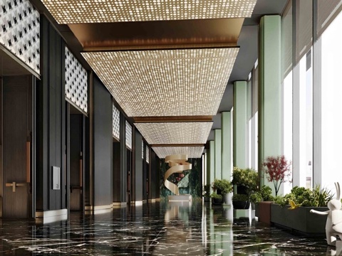  现代酒店走廊 酒店过道su模型 