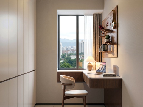  现代作室  多功能房间  书房su模型 