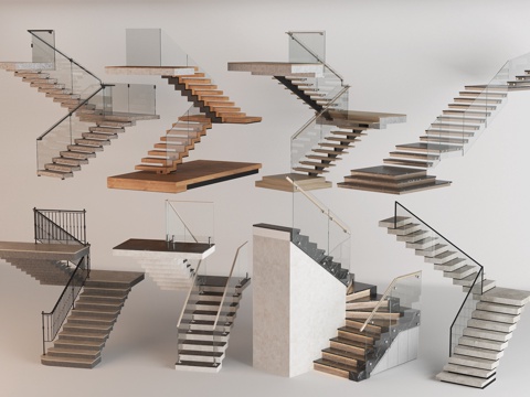  现代直角楼梯组合3d模型 