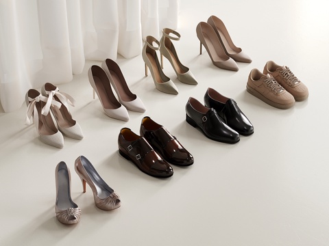  现代鞋子组合 女士高跟鞋 男士皮鞋 休闲鞋su模型 