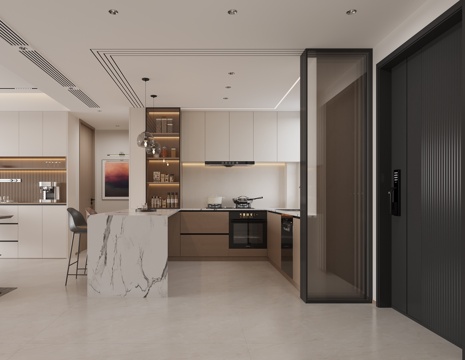  意式轻奢简约开放式厨房3d模型 