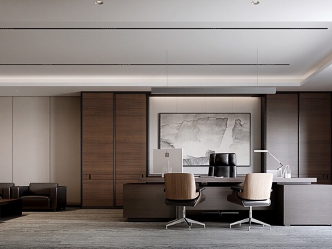  现代意式经理办公室 意式办公桌椅 老板椅 办公椅 意式书柜3d模型 