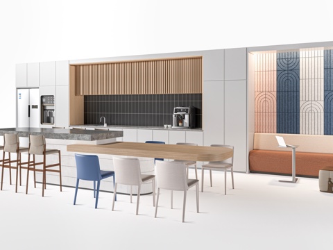  现代茶水间吧台 茶水间桌椅 水吧台su模型 