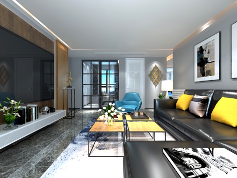  现代风格 客厅 餐厅 客餐厅 家具3d模型 