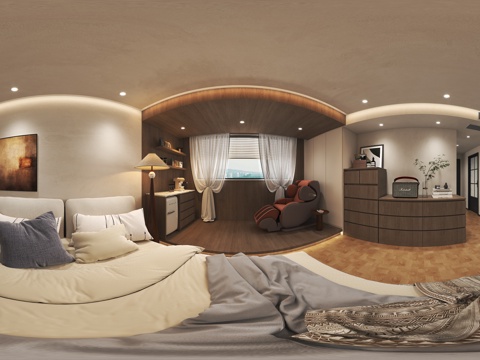  现代美式主卧 按摩椅 五斗柜 双人床 