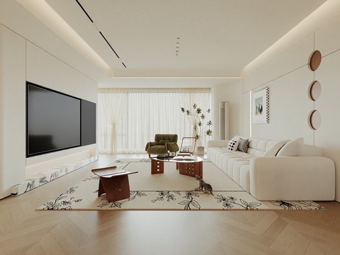  现代奶油风家居客厅 沙发组合 单人椅 休闲椅 花瓶 摆件3d模型 