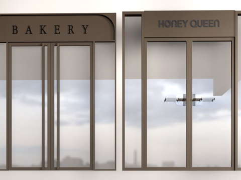  现代店铺玻璃门 咖啡厅门 奶茶店玻璃门 玻璃双开门su模型 