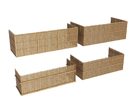  中式围墙 中式竹篱笆 竹子围墙 竹篱笆隔断 乡村庭院围墙su模型 