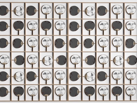  现代扇子屏风 新中式隔断su模型 