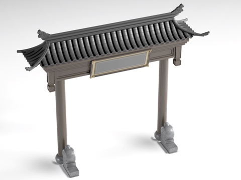  中式门头 牌坊 牌楼 中式庭院门su模型 