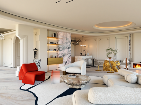 现代挑空客厅 包豪斯客厅3d模型