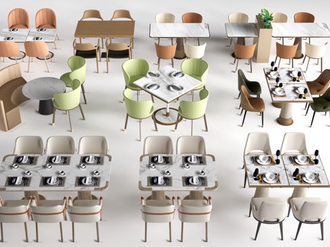  现代餐饮桌椅 餐厅桌椅 餐桌椅 饭店桌椅su模型 