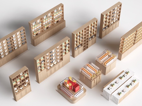  现代货架 货柜 文创展架 超市货架su模型 