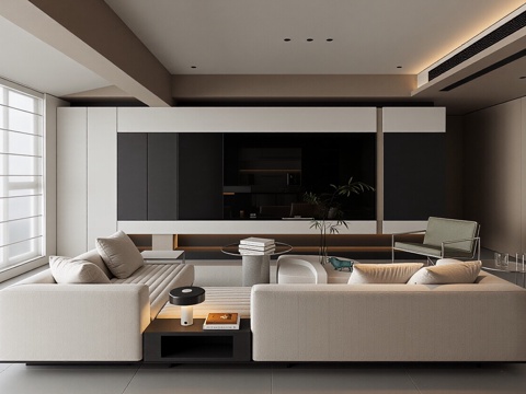  现代意式家居客厅 沙发组合 单人椅 休闲椅 花瓶 摆件3d模型 