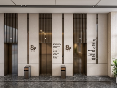  现代电梯厅 电梯门 电梯间su模型 