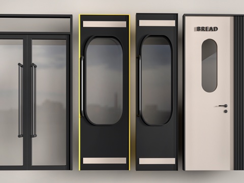  现代店铺玻璃门 咖啡厅门 奶茶店玻璃门 玻璃双开门su模型 