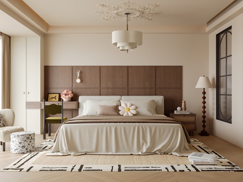  美式中古风卧室su模型 