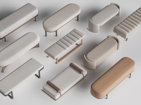  现代床尾凳 沙发凳su模型 