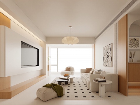  现代奶油风家居客厅 沙发组合 单人椅 休闲椅 花瓶 摆件3d模型 