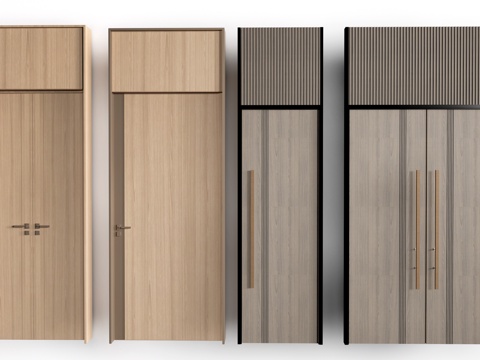  新中式木门 宴会厅门 会议室木门 平开门su模型 